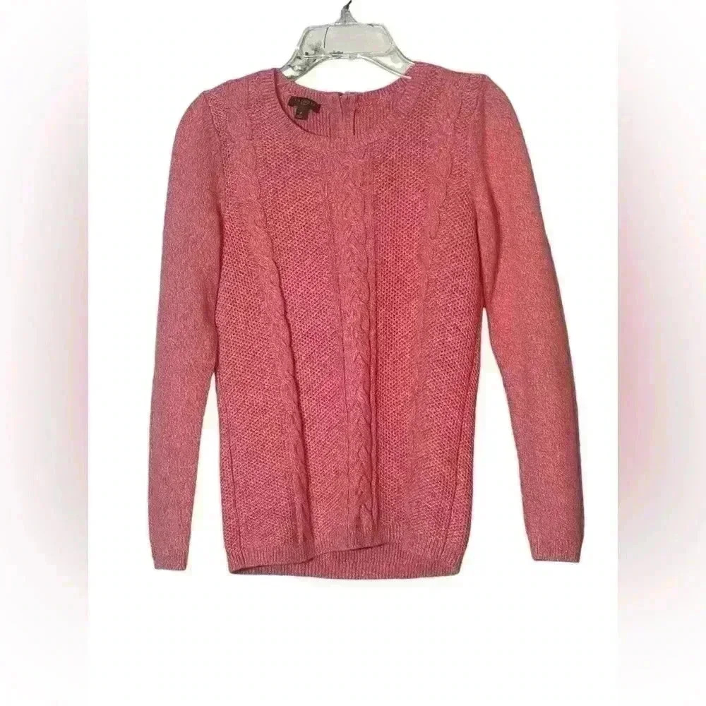 Talbots Pink‎ Cable Knit Pullover Long Sleeved Sweater w/ Back Zipper Size Small